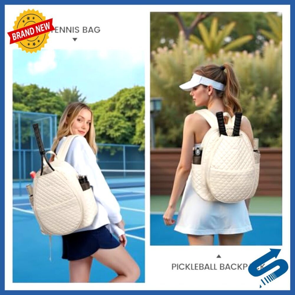 Quilted Tennis Racket Backpack, 23L Capacity, Adjustable Straps, Multi-Pocket - Picture 2 of 6